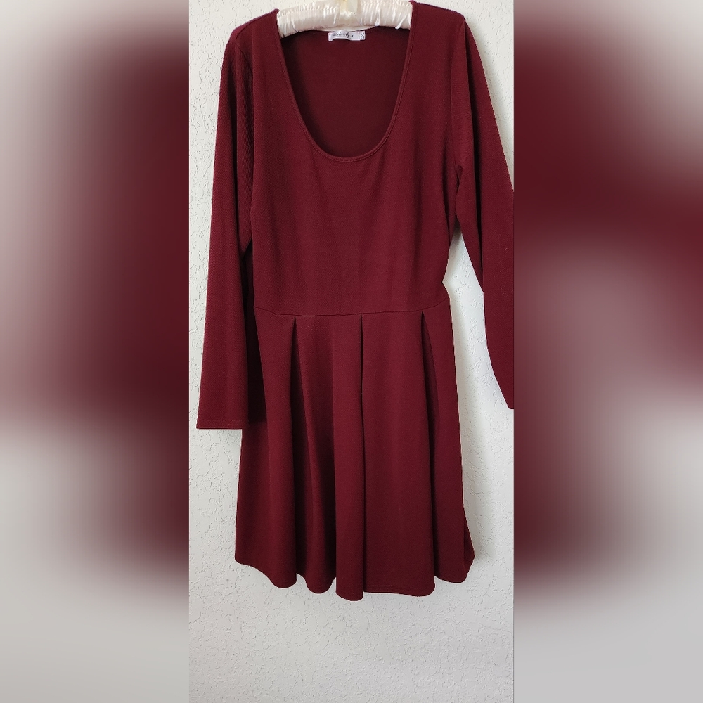 Deep Red Long Sleeve Midi Dress